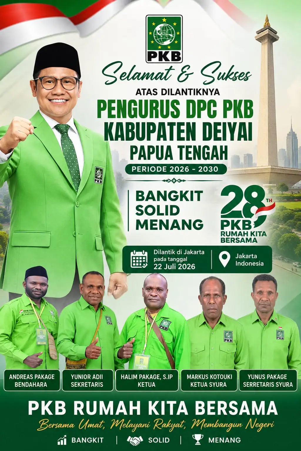 Pengurus DPC PKB Kabupaten Deiyai PERIODE 2026-2030 Resmi  Di Lantik Di Jakarta  