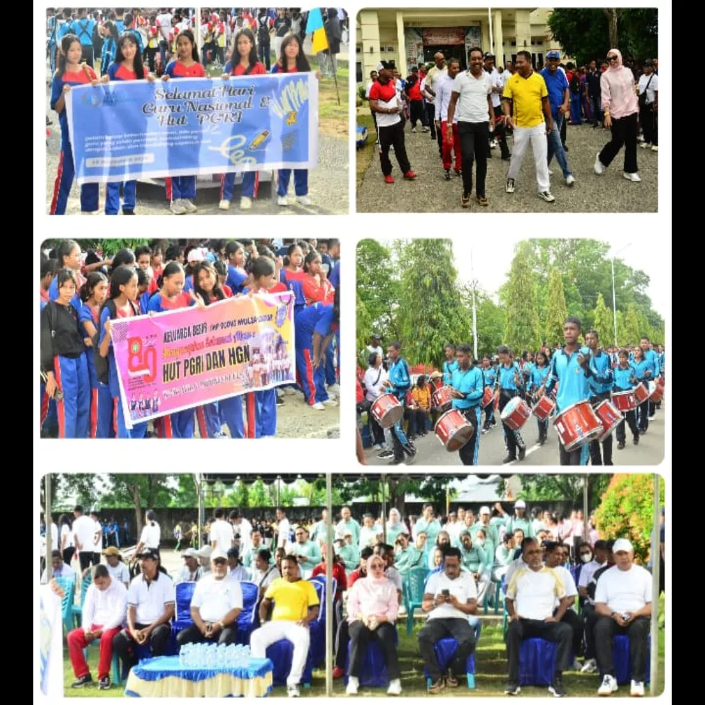 Peringati HUT PGRI dan HGN ke-80, Pemkab Malra Gelar Jalan Santai dan Aksi Bersih Lingkungan di Pelataran SMP Budi Mulia Langgur