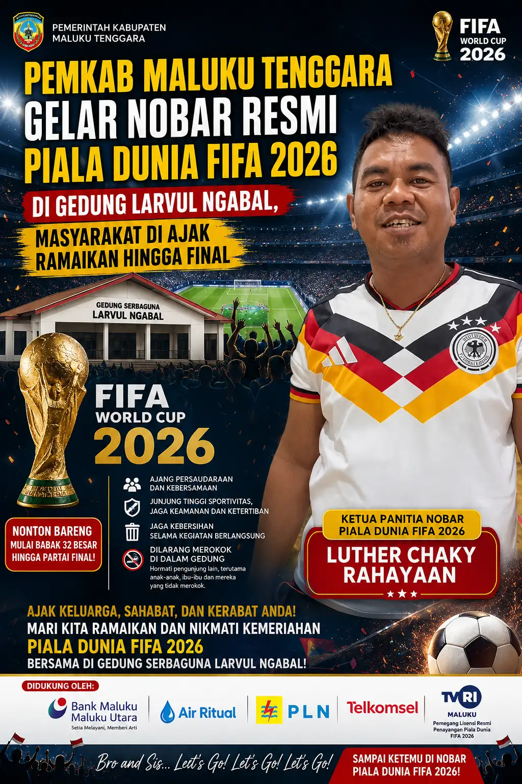 Pemkab Maluku Tenggara Gelar Nobar Resmi Piala Dunia FIFA 2026 di Gedung Larvul Ngabal, Masyarakat Diajak Ramaikan Hingga Final
