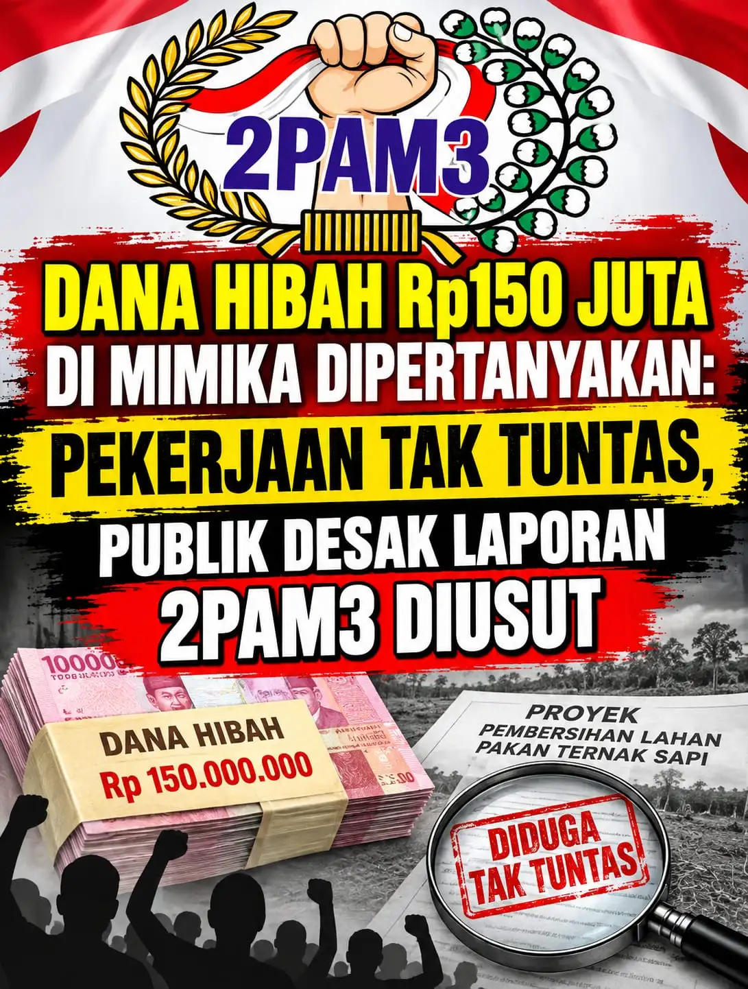 DANA HIBAH Rp150 JUTA DI MIMIKA DIPERTANYAKAN: PEKERJAAN TAK TUNTAS, PUBLIK DESAK LAPORAN 2PAM3 DIUSUT