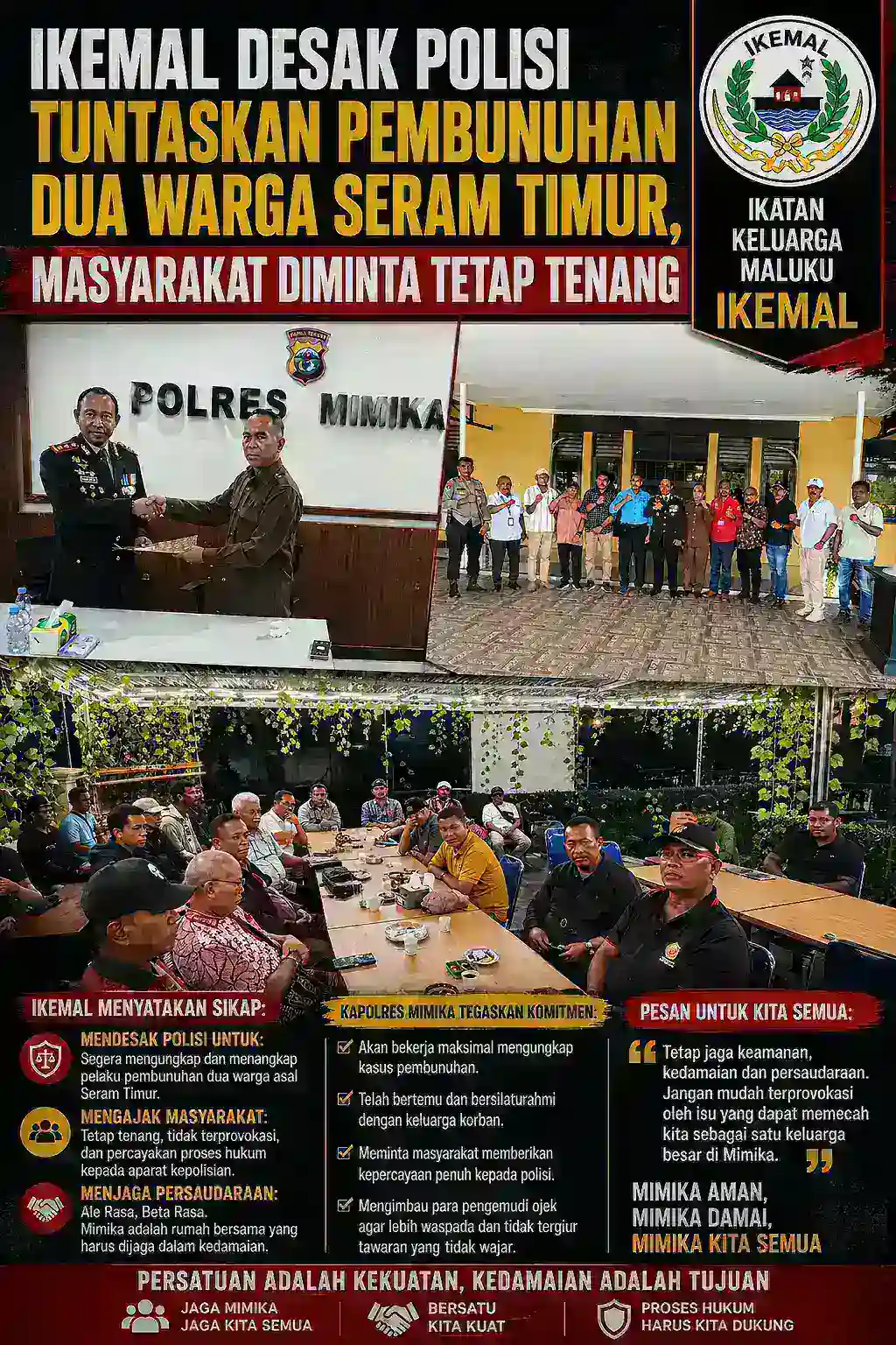 IKEMAL Desak Polisi Tuntaskan Pembunuhan Dua Warga Seram Timur, Masyarakat Diminta Tetap Tenang