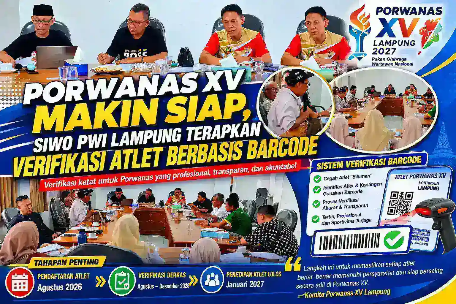 Porwanas XV Makin Siap, SIWO PWI Lampung Terapkan Verifikasi Atlet Berbasis Barcode