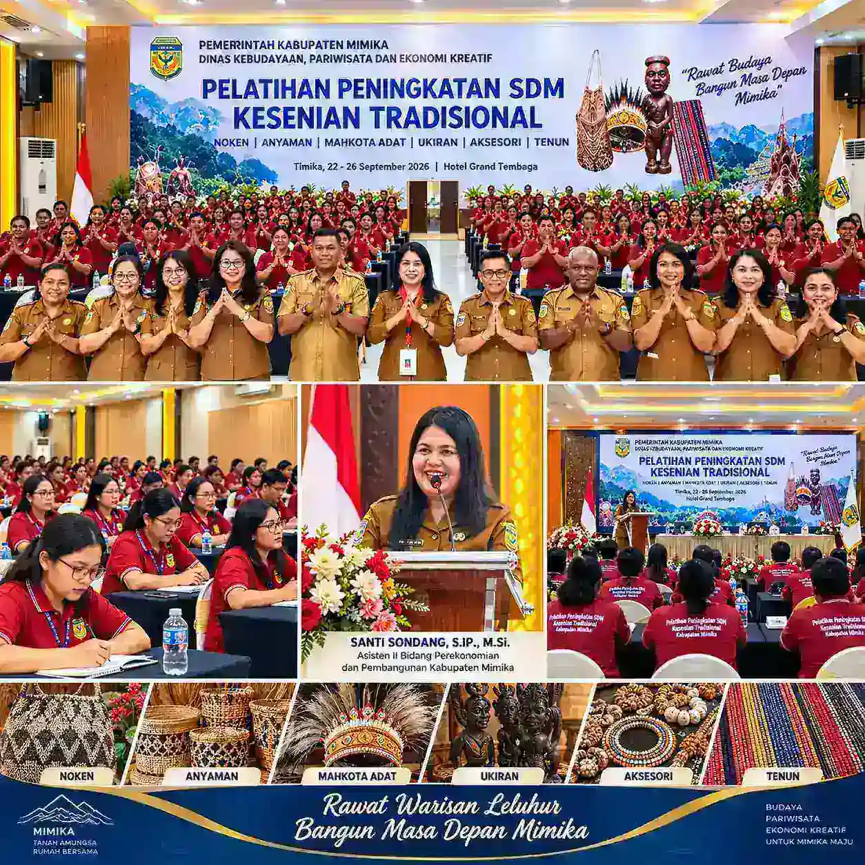 RAWAT WARISAN LELUHUR, 100 PESERTA DI MIMIKA DIBEKALI KETERAMPILAN NOKEN, ANYAMAN, MAHKOTA ADAT, UKIRAN DAN TENUN