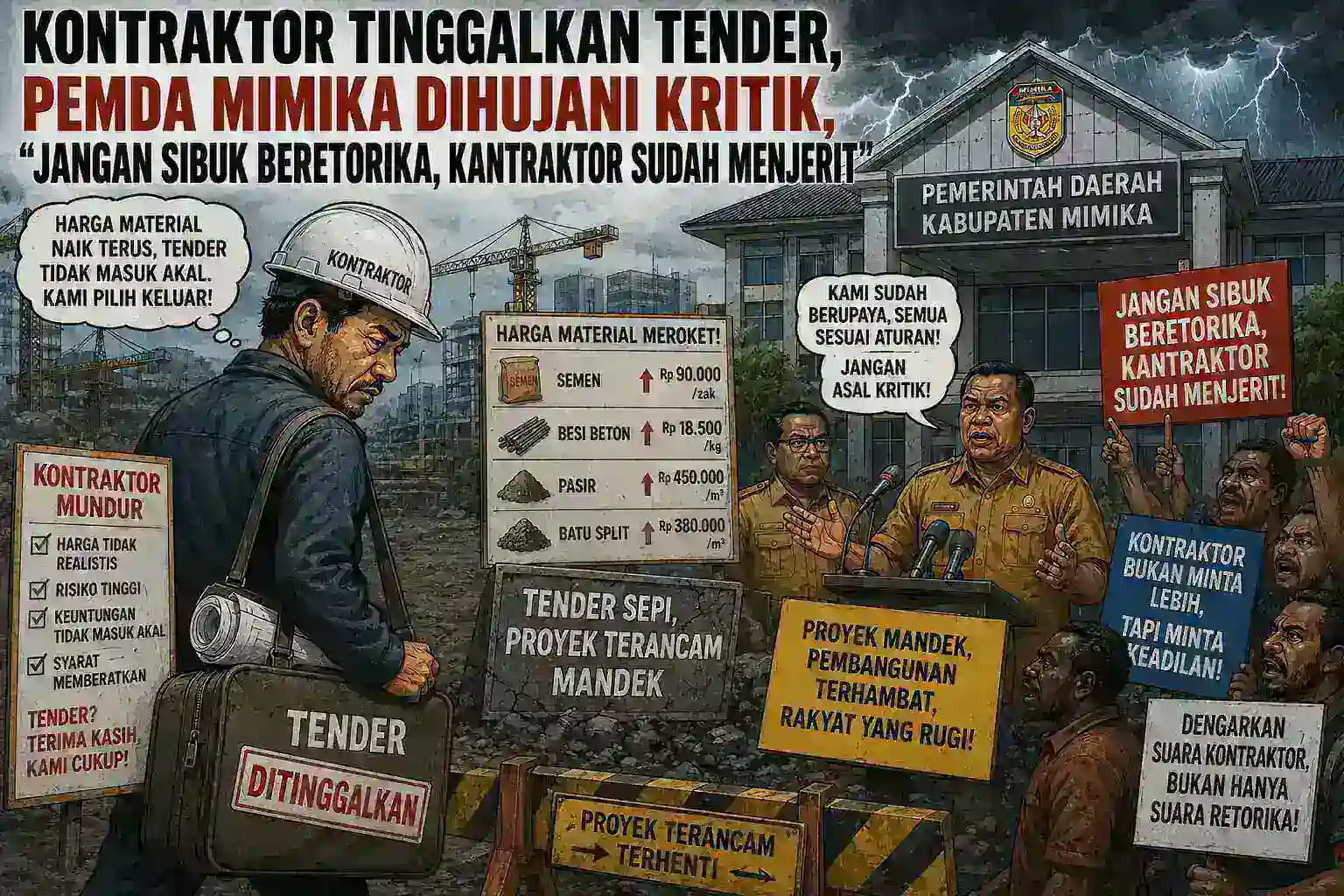 Kontraktor Tinggalkan Tender, Pemda Mimika Dihujani Kritik: “Jangan Sibuk Beretorika, Kontraktor Sudah Menjerit