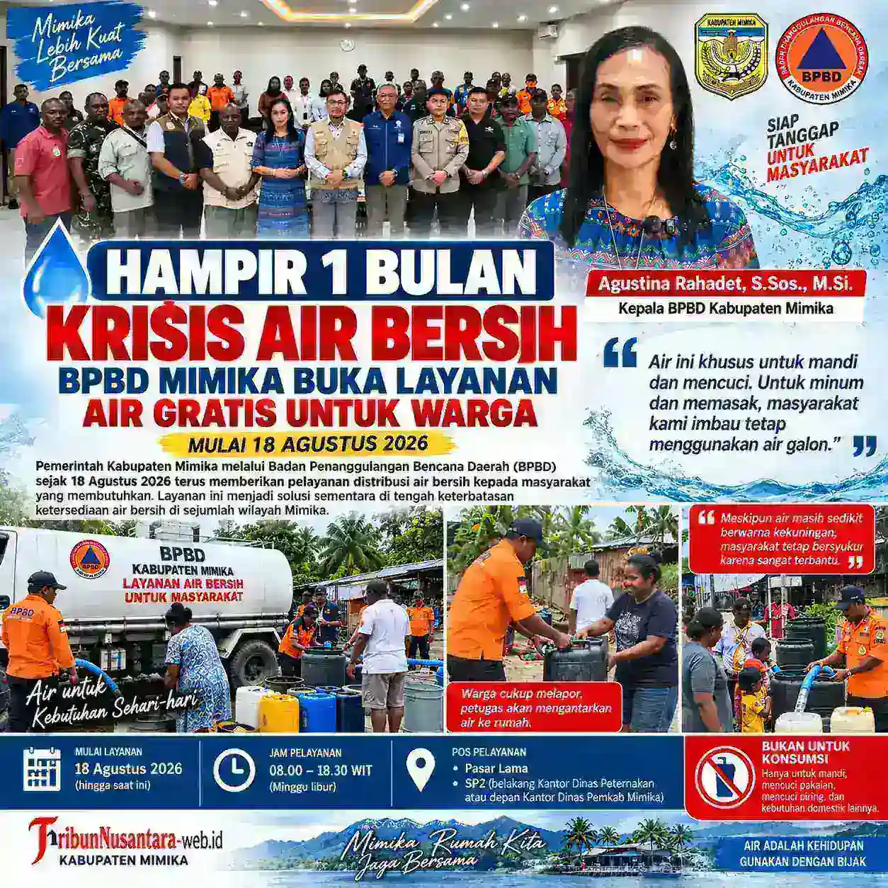 HAMPIR DUA BULAN KRISIS AIR BERSIH, BPBD MIMIKA BUKA LAYANAN AIR GRATIS UNTUK WARGA