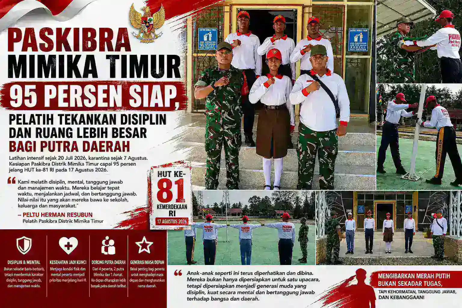 Paskibra Mimika Timur 95 Persen Siap, Pelatih Tekankan Disiplin dan Ruang Lebih Besar bagi Putra Daerah