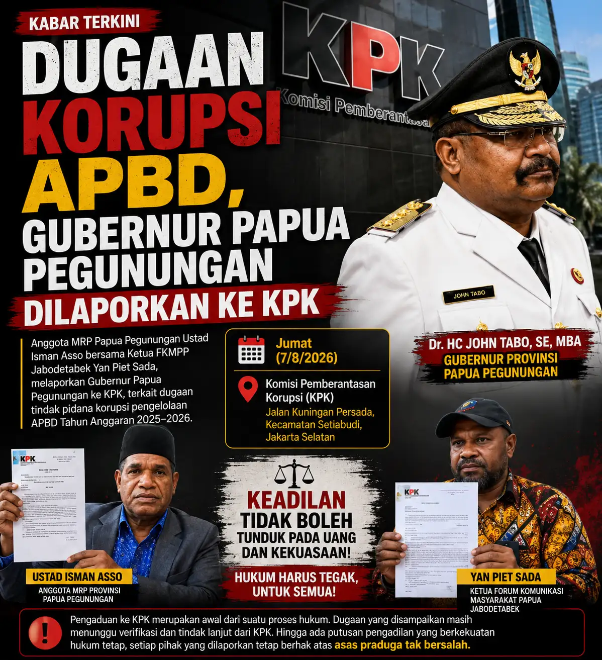 Dugaan korupsi APBD, Gubernur Papua Pegunungan Dilaporkan ke KPK