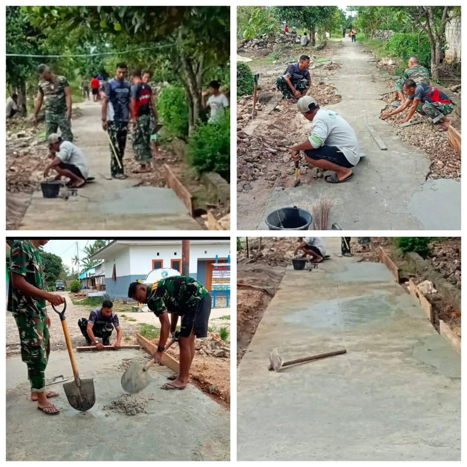TNI DAN WARGA KOMPAK MEMBANGUN, SATGAS TMMD KE-128 KEBUT PEMBANGUNAN JALAN RABAT BETON DI DESA MOAIN