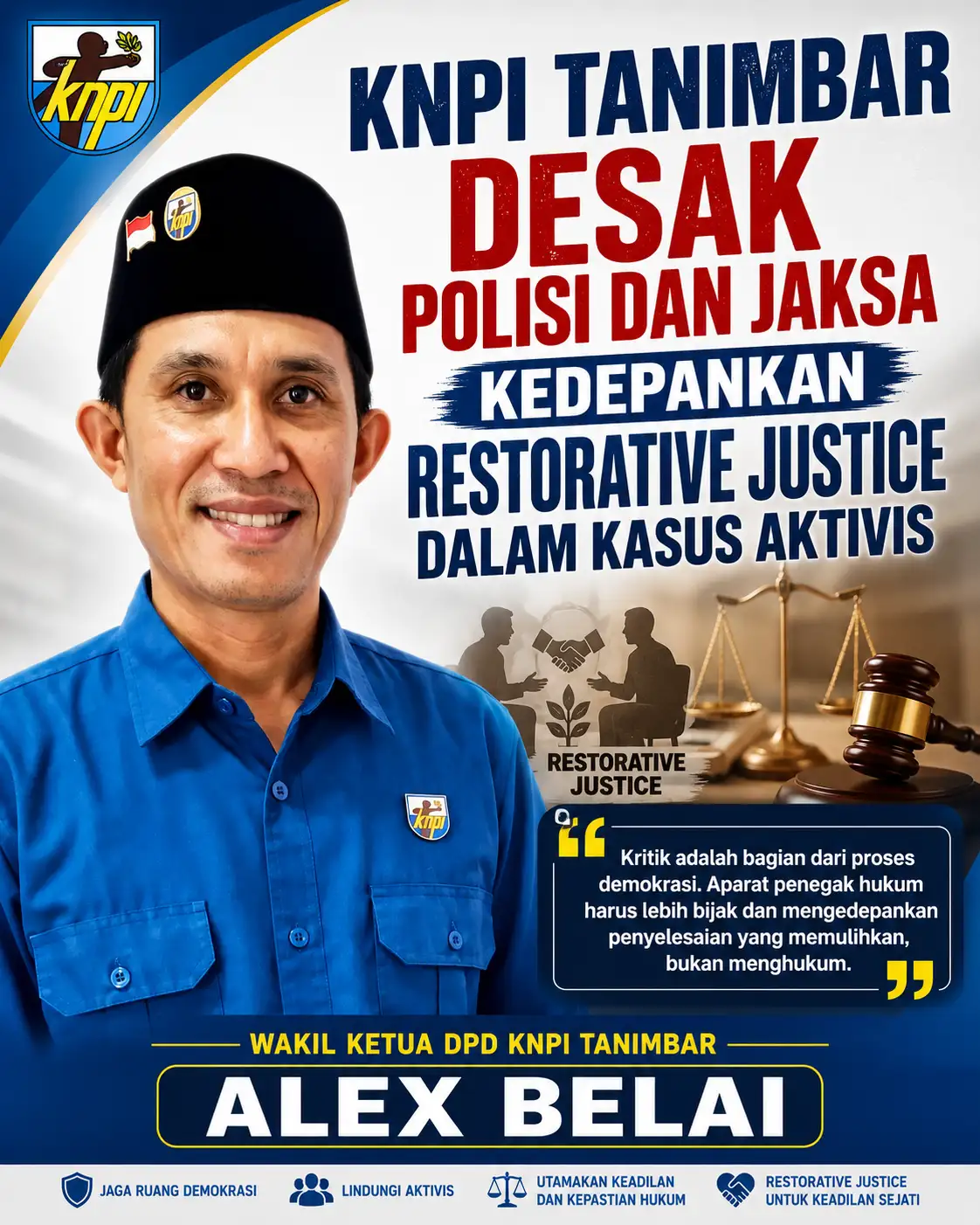 KNPI Tanimbar Desak Polisi dan Jaksa Kedepankan Restorative Justice dalam Kasus Aktivis