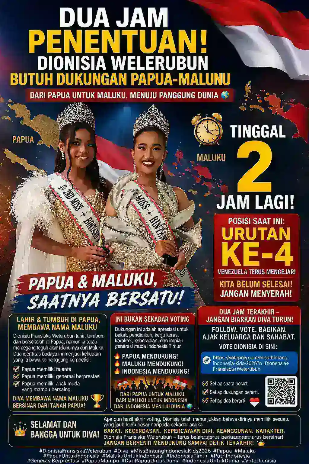 Dua Jam Penentuan! Dionisia Welerubun Butuh Dukungan Papua–Maluku