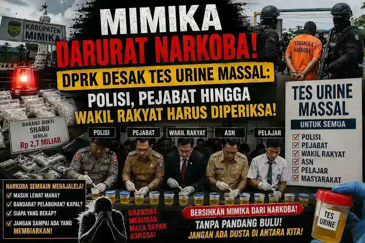 MIMIKA DARURAT NARKOBA? DPRK DESAK TES URINE MASSAL: POLISI, PEJABAT HINGGA WAKIL RAKYAT HARUS DIPERIKSA!