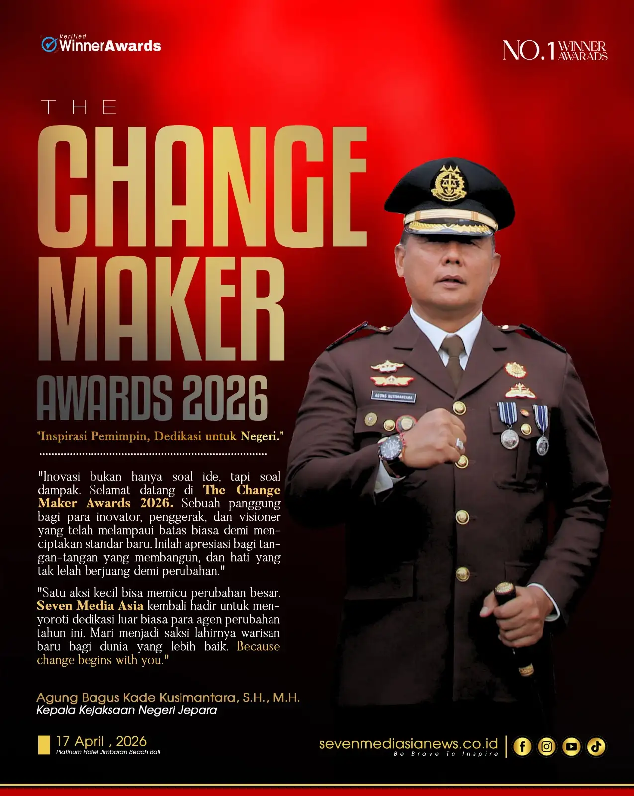 Kajari Jepara Raih Penghargaan Visionary Leader di Change Maker Awards 2026