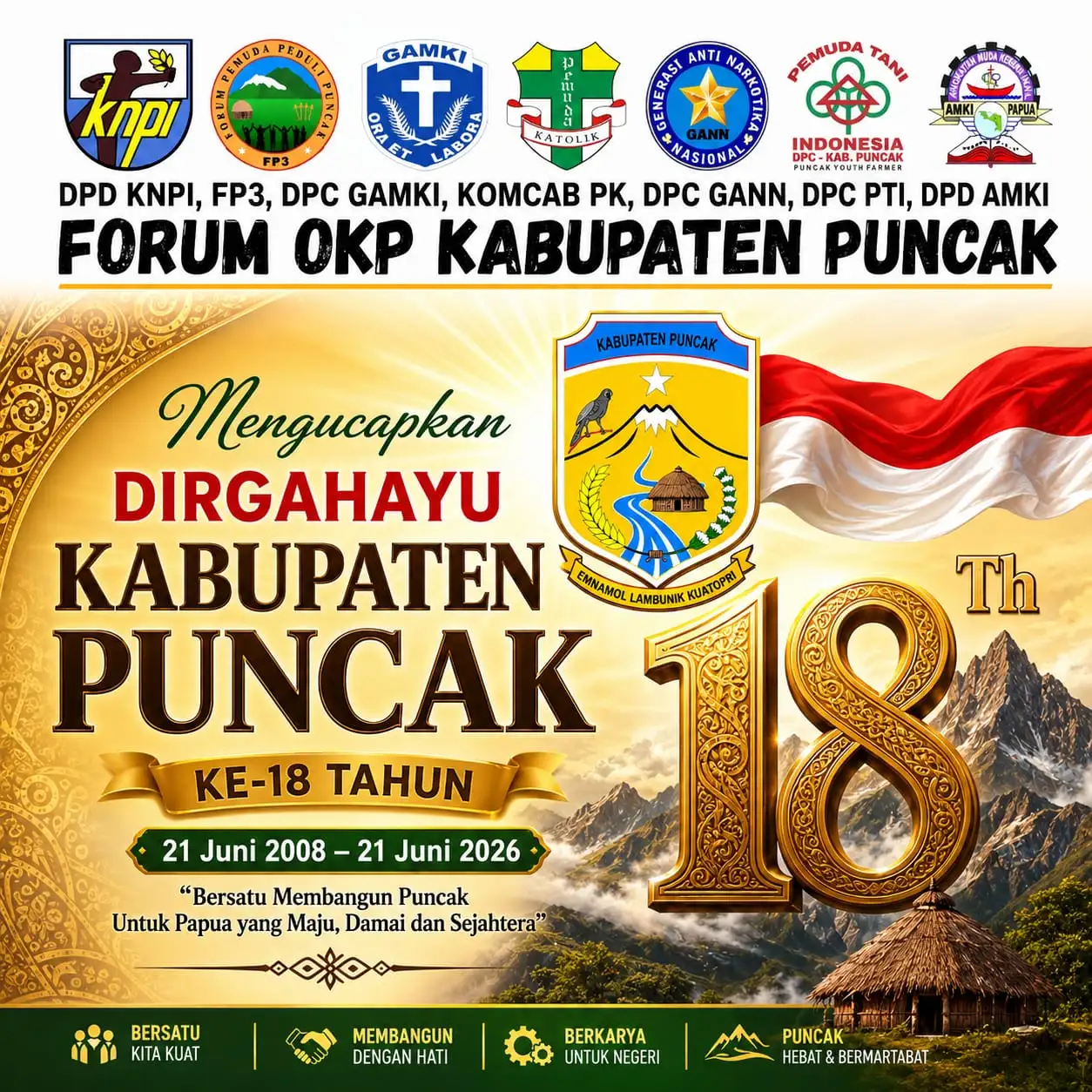 Organisasi Kepemudaan Puncak Papua Ucapan HUT Kabupaten Ke-18