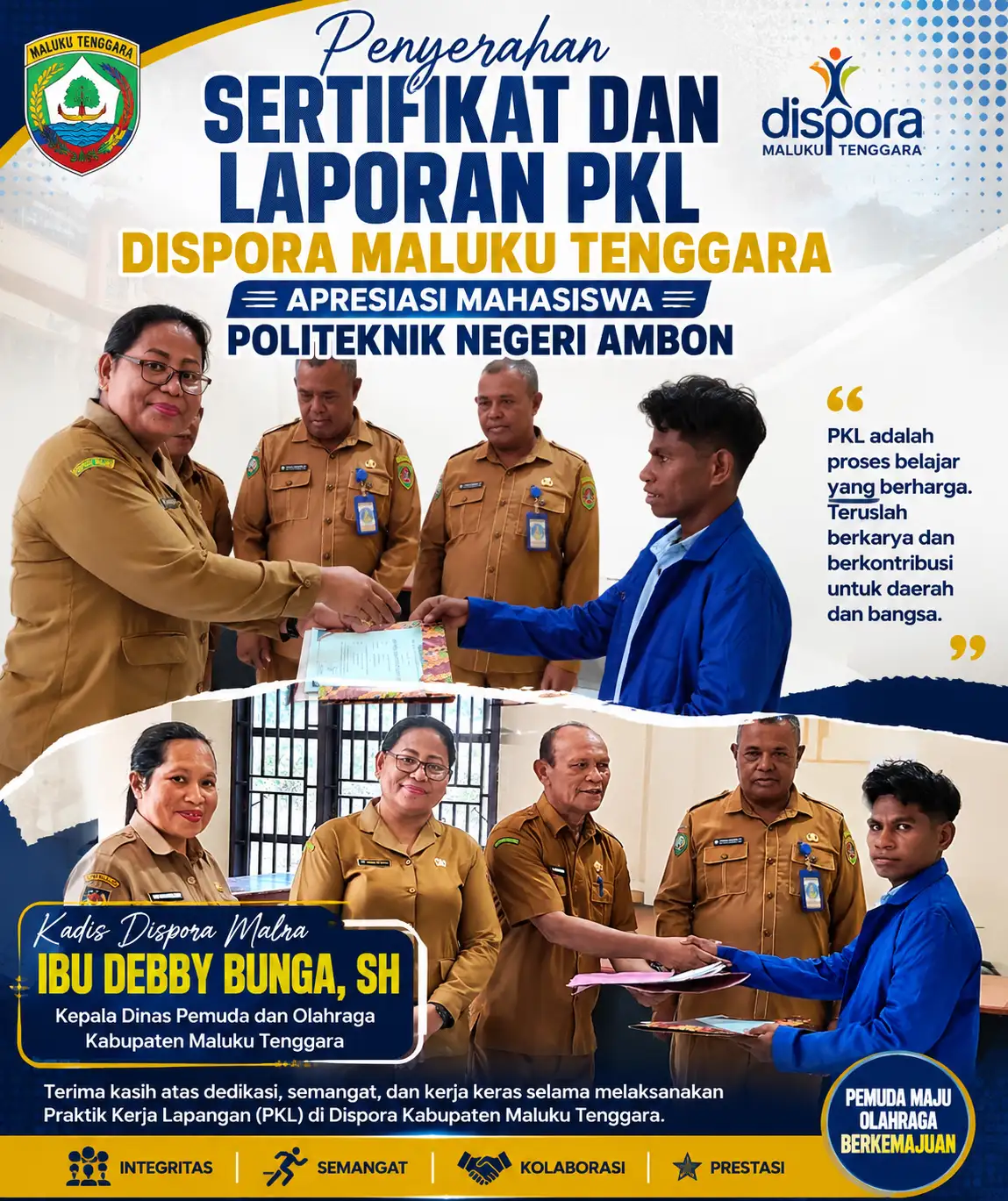 Penyerahan Sertifikat dan Laporan PKL, Dispora Maluku Tenggara Apresiasi Mahasiswa Politeknik Negeri Ambon