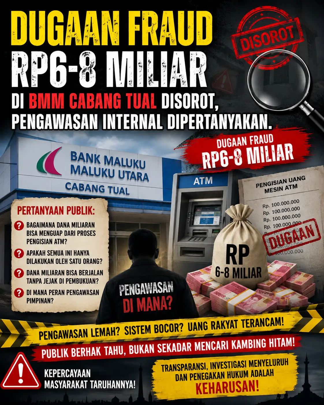 Dugaan Fraud Rp6–8 Miliar di BMM Cabang Tual Disorot, Pengawasan Internal Dipertanyakan