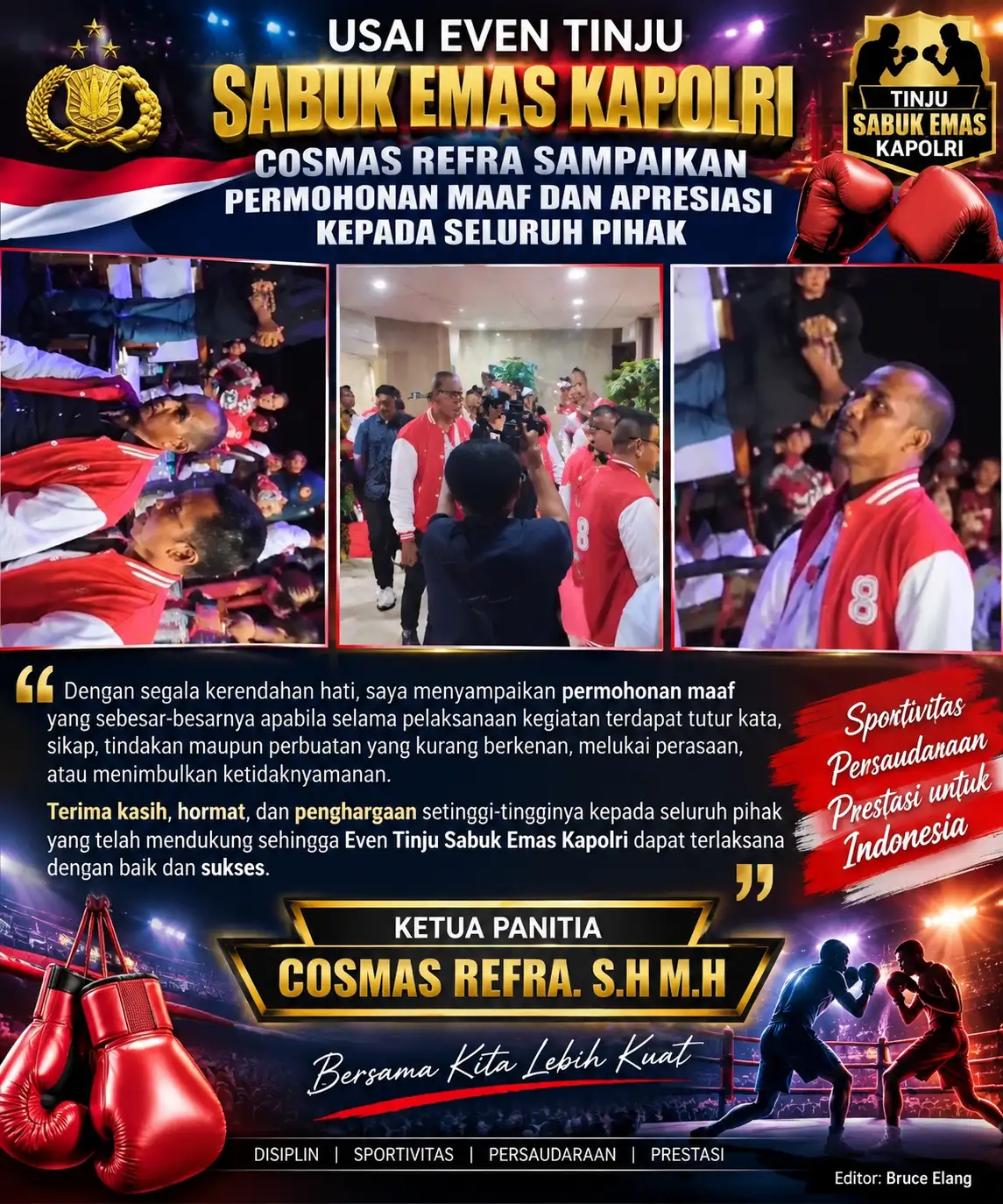Usai Even Tinju Sabuk Emas Kapolri, Cosmas Refra Sampaikan Permohonan Maaf dan Apresiasi kepada Seluruh Pihak