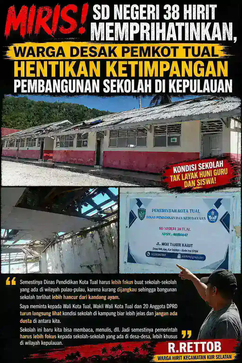 MIRIS! SD NEGERI 38 HIRIT MEMPRIHATINKAN, WARGA DESAK PEMKOT TUAL HENTIKAN KETIMPANGAN PEMBANGUNAN SEKOLAH KEPULAUAN