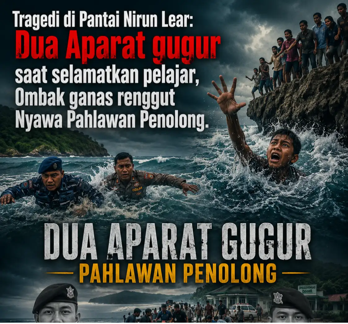 Tragedi di Pantai Nirun Lear: Dua Aparat Gugur Saat Selamatkan Pelajar, Ombak Ganas Renggut Nyawa Pahlawan Penolong