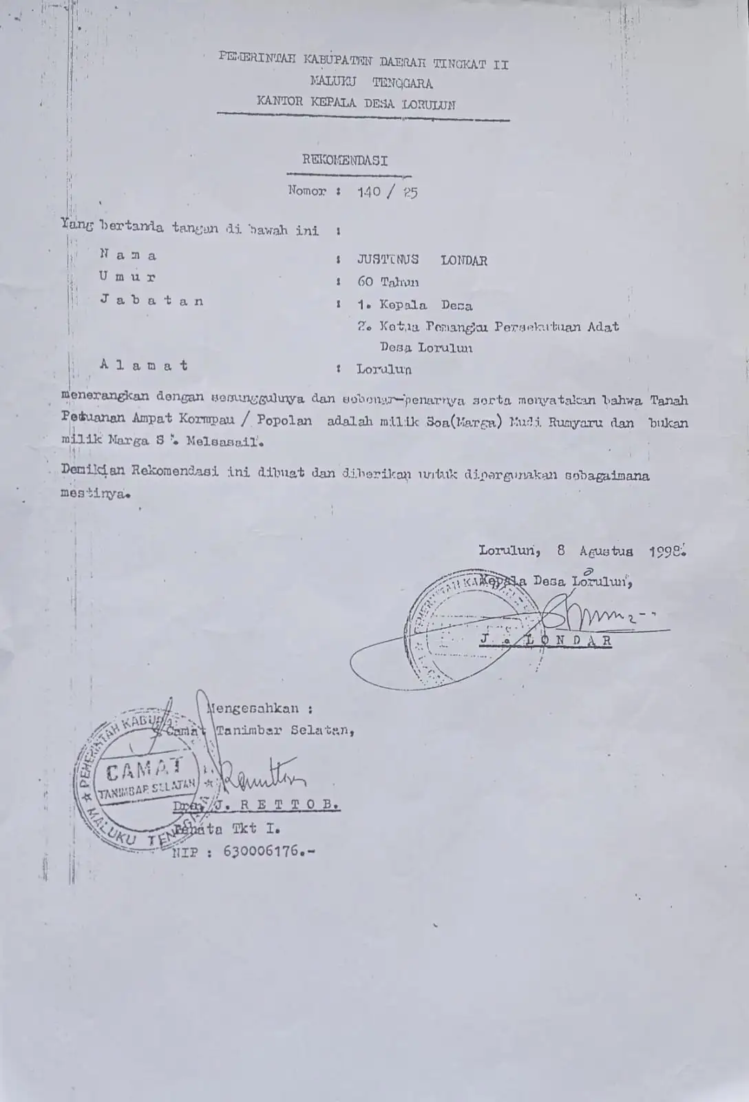 Mangkir dari Panggilan Polisi, Pj Kepala Desa Lorulung Disorot Soa Mudi Rumyaru