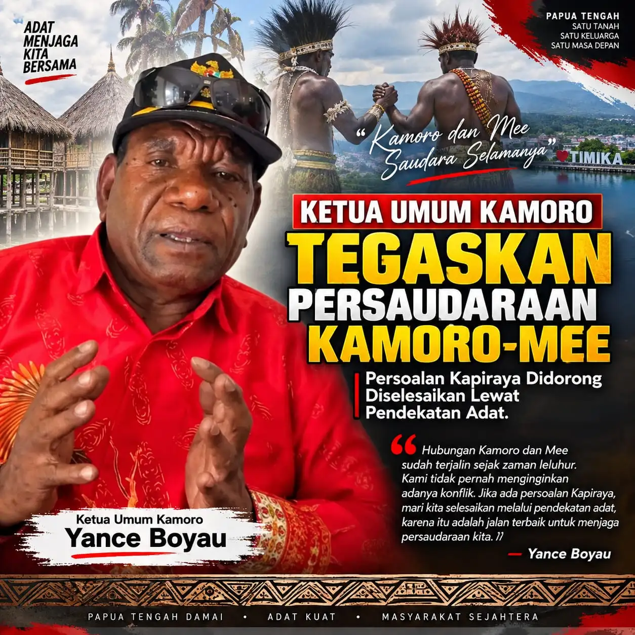 Ketua Umum Kamoro Tegaskan Persaudaraan Kamoro–Mee, Persoalan Kapiraya Didorong Diselesaikan Lewat Pendekatan Adat