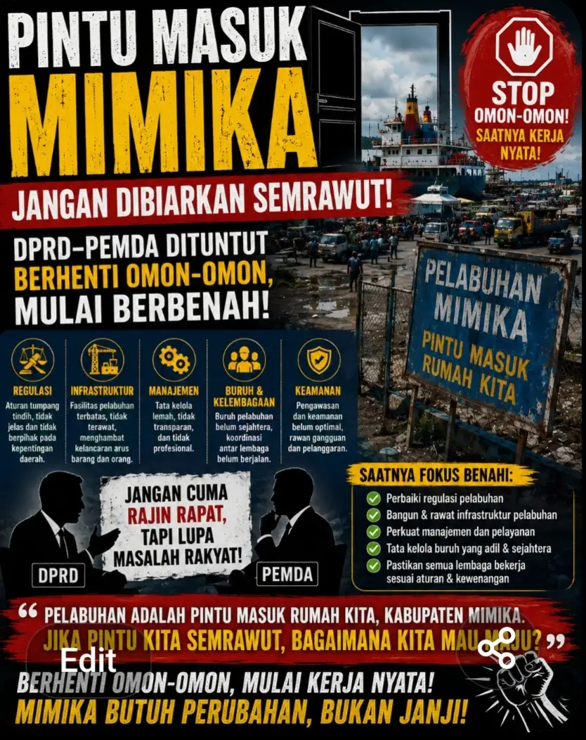 Pintu Masuk Mimika Jangan Dibiarkan Semrawut: DPRD-Pemda Dituntut Berhenti Omon-Omon, Benahi Pelabuhan Sesuai Amanat Undang-Undang