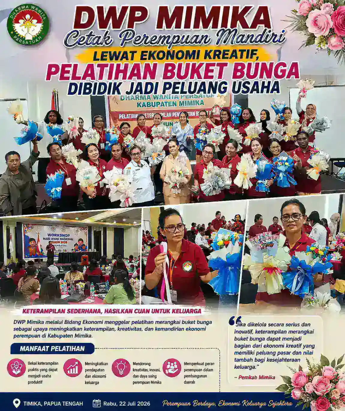 DWP Mimika Cetak Perempuan Mandiri Lewat Ekonomi Kreatif, Pelatihan Buket Bunga Dibidik Jadi Peluang Usaha