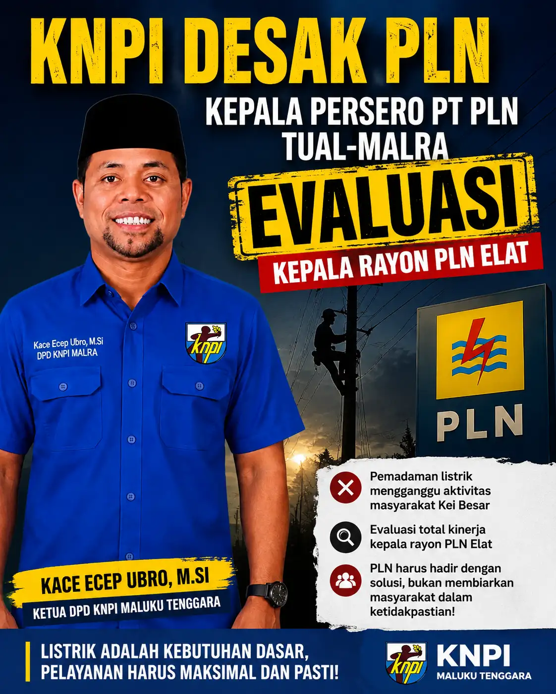 KNPI Desak Kepala Persero PT PLN Tual-Malra Evaluasi Kepala PLN Elat