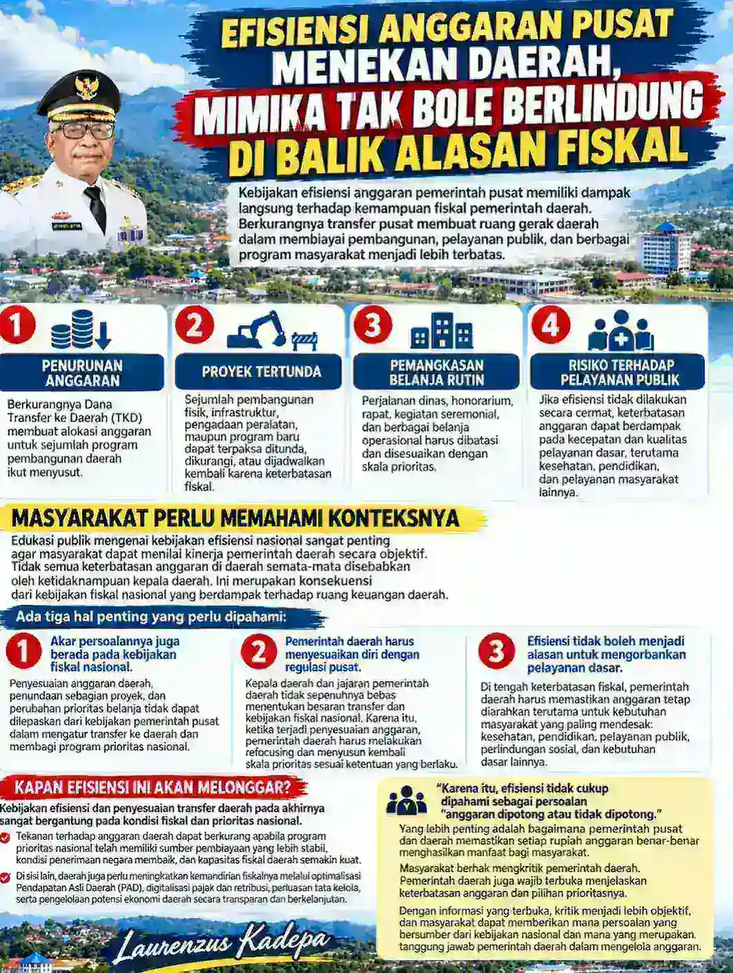 EFISIENSI ANGGARAN PUSAT MENEKAN DAERAH, MIMIKA TAK BOLEH BERLINDUNG DI BALIK ALASAN FISKAL