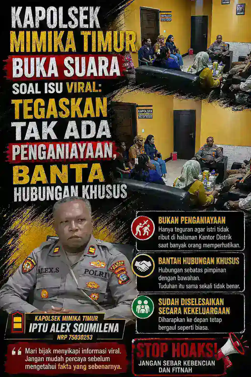 Kapolsek Mimika Timur Buka Suara soal Isu Viral: Tegaskan Tak Ada Penganiayaan, Bantah Hubungan Khusus