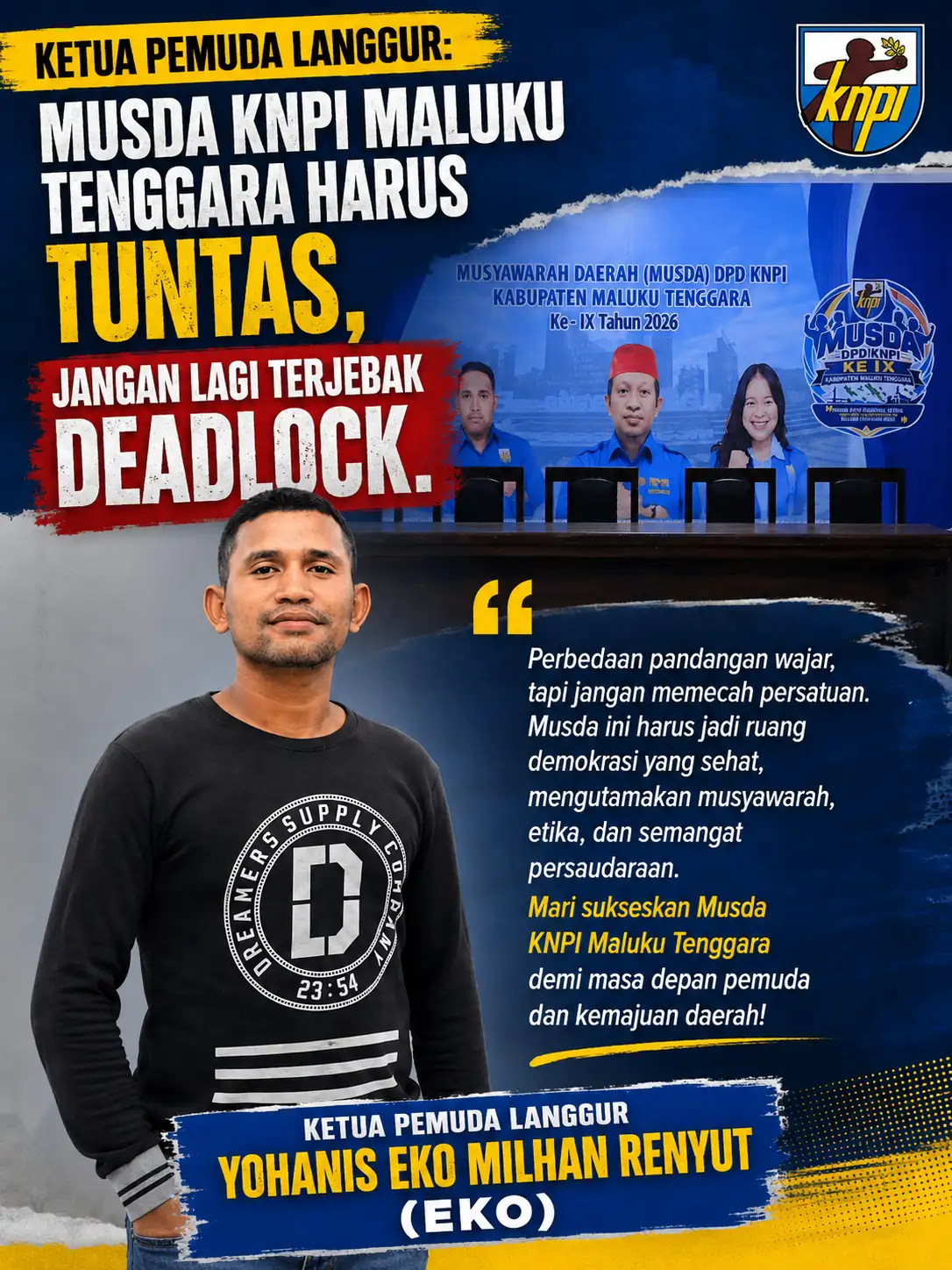 Ketua Pemuda Langgur: Musda KNPI Maluku Tenggara Harus Tuntas, Jangan Lagi Terjebak Deadlock