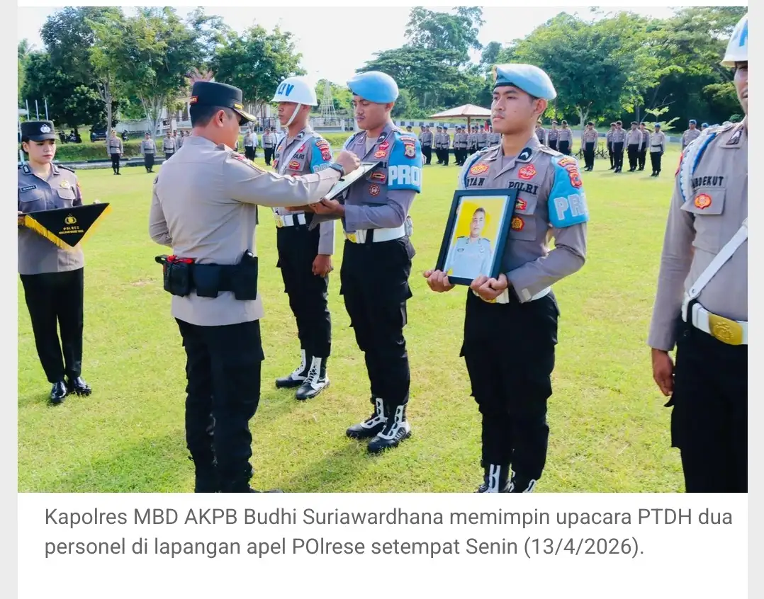 POLRES MBD PTDH DUA PERSONEL, KAPOLRES TEGASKAN DISIPLIN DAN INTEGRITAS INTERNAL