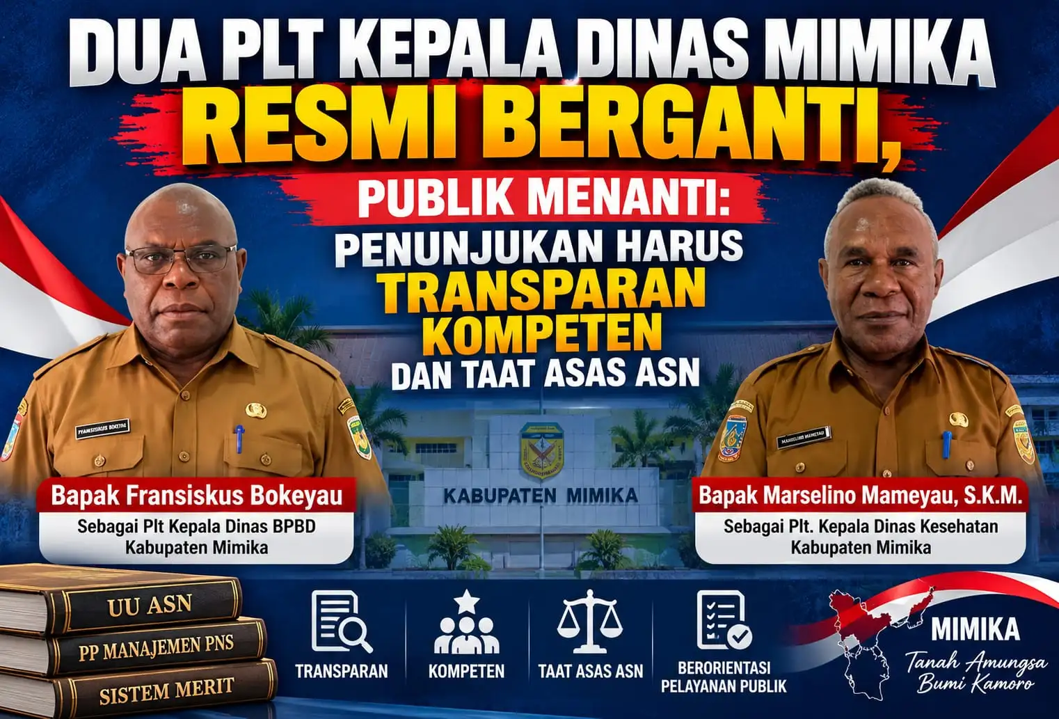 DUA PLT KEPALA DINAS MIMIKA RESMI BERGANTI, PUBLIK MENANTI: PENUNJUKAN HARUS TRANSPARAN, KOMPETEN DAN TAAT ASAS ASN