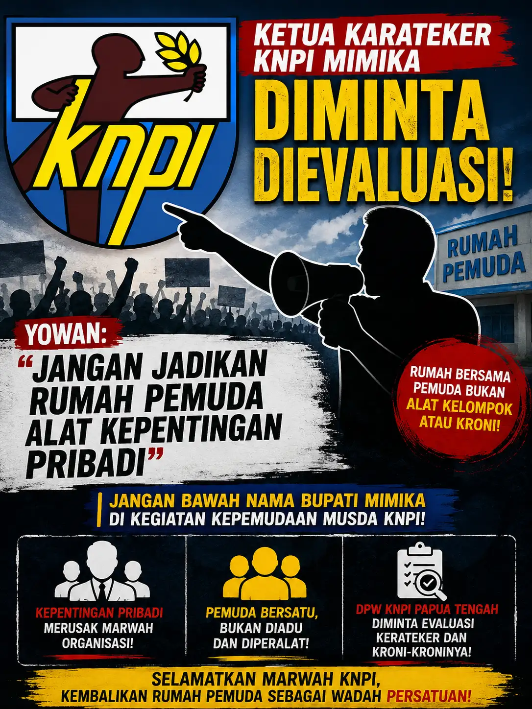 Ketua Karateker KNPI Mimika Diminta Dievaluasi, Yowan: 