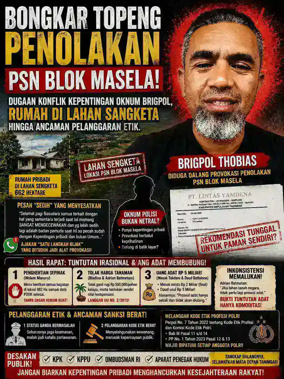 BONGKAR TOPENG PENOLAKAN PSN BLOK MASELA! Dugaan Konflik Kepentingan Oknum Brigpol, Rumah di Lahan Sengketa hingga Ancaman Pelanggaran Etik