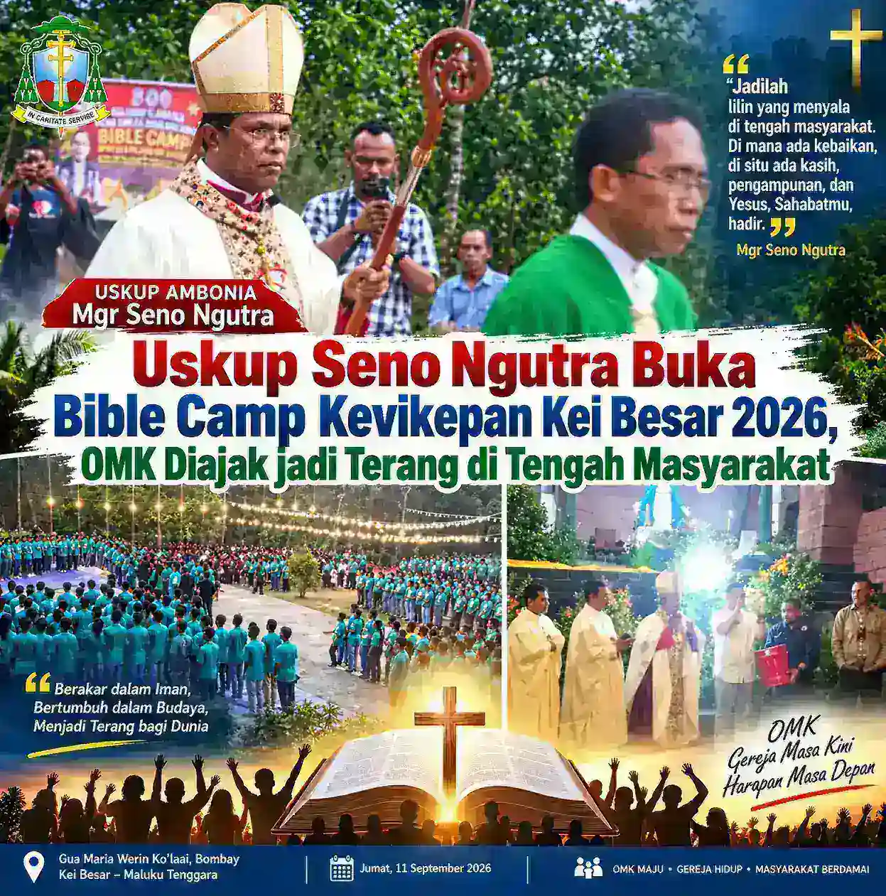 Uskup Seno Ngutra Buka Bible Camp Kevikepan Kei Besar 2026, OMK Diajak Jadi Terang di Tengah Masyarakat.