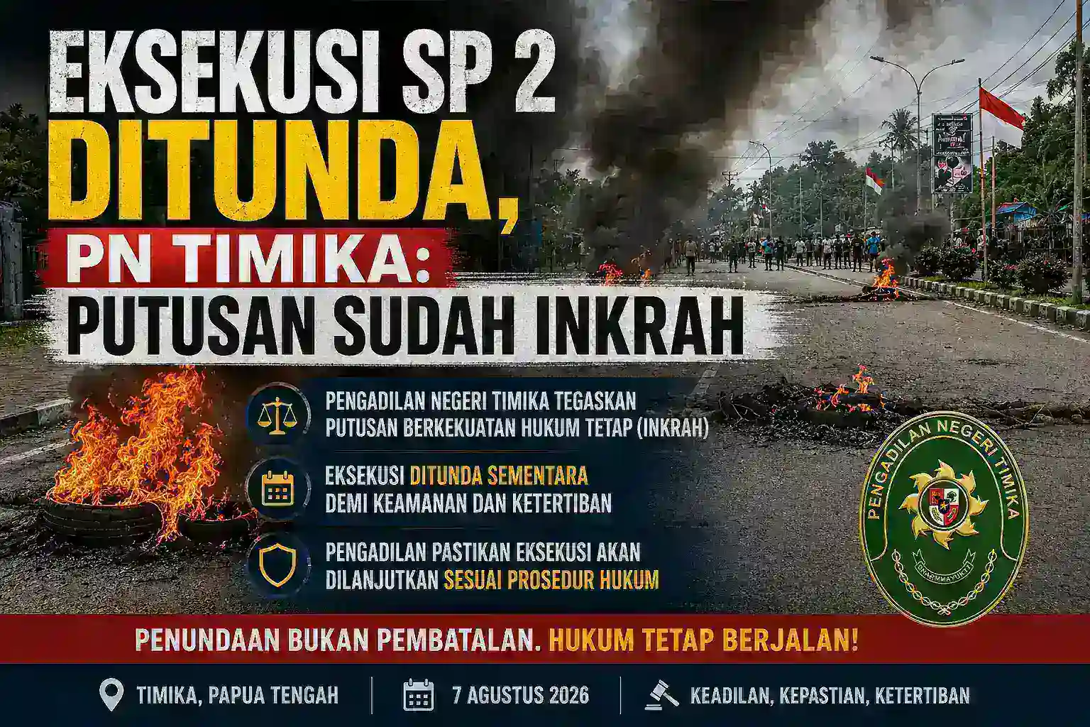 Eksekusi SP 2 Ditunda, PN Timika: Putusan Sudah Inkrah