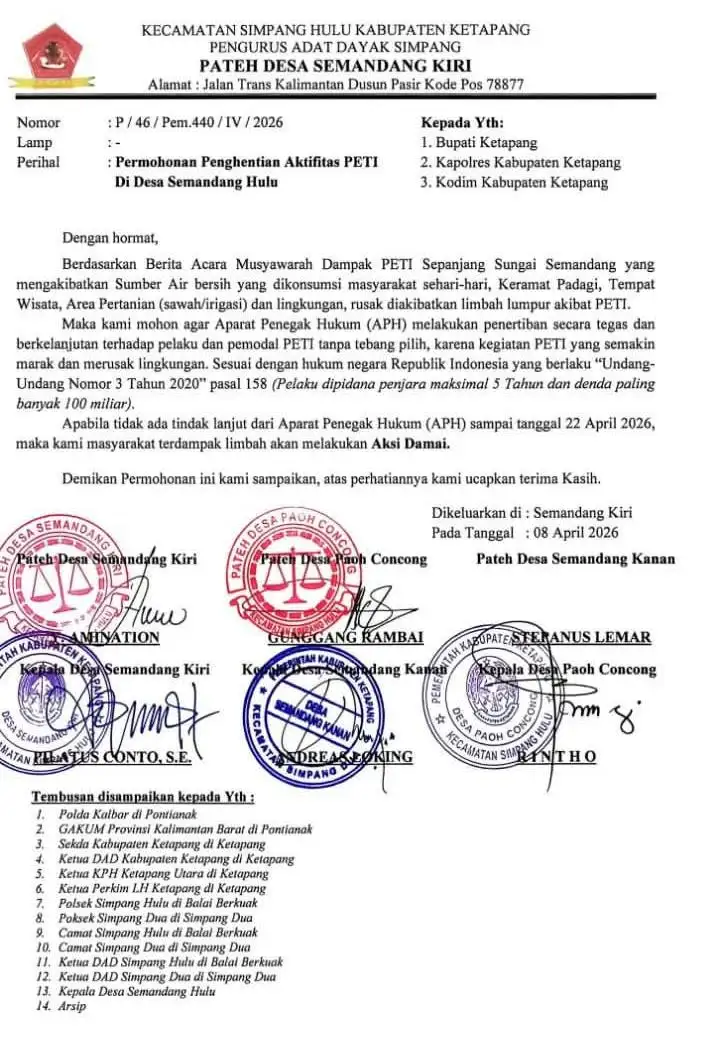 Pengurus Adat Simpang Hulu Desak Penertiban PETI, Ancam Aksi Damai
