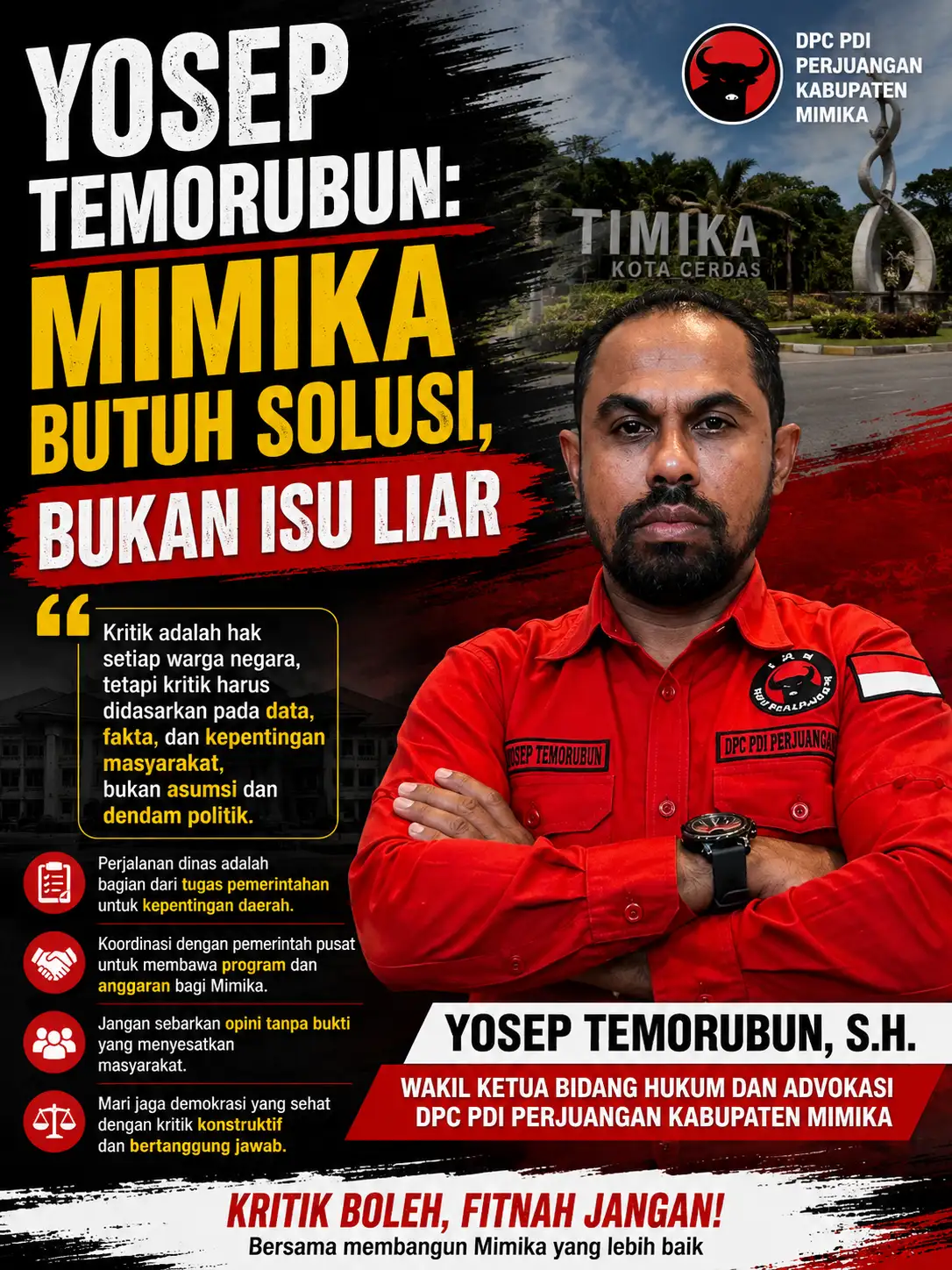 Yosep Temorubun: Mimika Butuh Solusi,Bukan Isu Liar