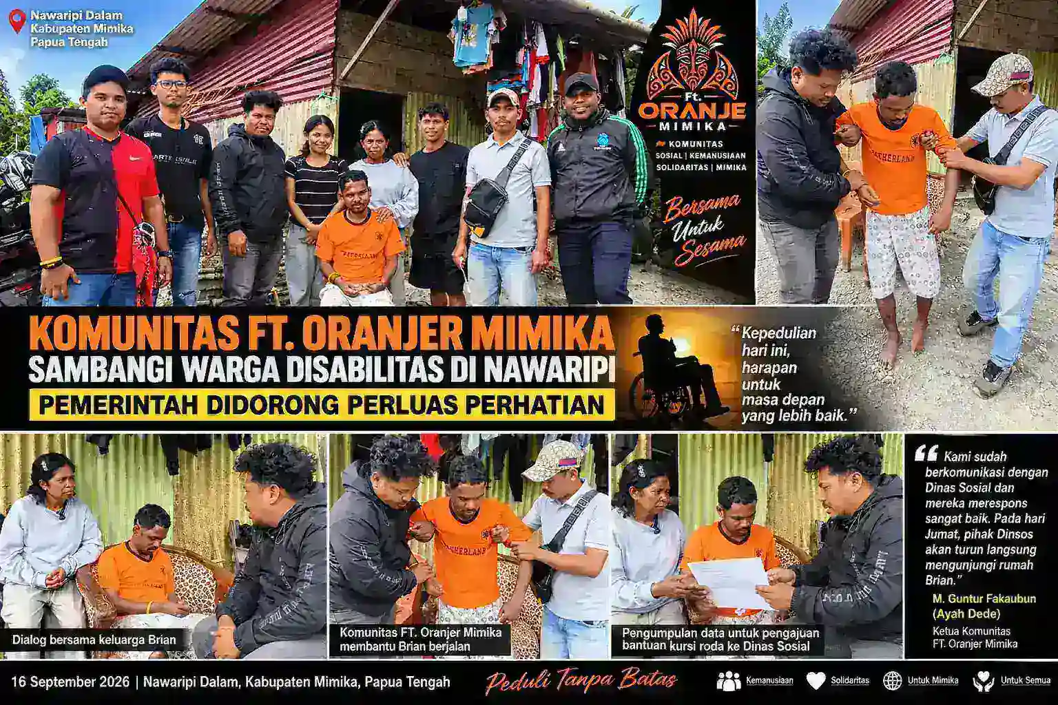 KOMUNITAS FT. ORANJER MIMIKA SAMBANGI WARGA DISABILITAS DI NAWARIPI, PEMERINTAH DIDORONG PERLUAS PERHATIAN