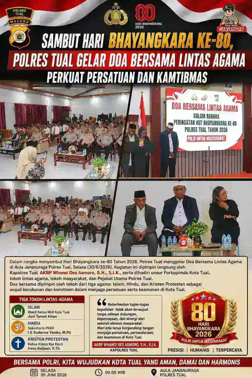 Sambut Hari Bhayangkara ke-80, Polres Tual Gelar Doa Bersama Lintas Agama Perkuat Persatuan dan Kamtibmas