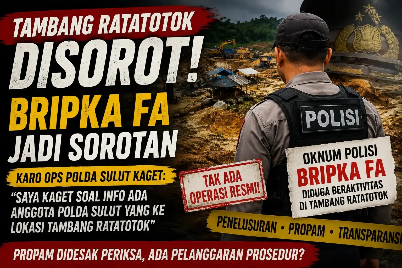 POLDA SULUT DIGUNCANG ISU “POLISI TAMBANG”: Karo Ops Mengaku Kaget, Propam Didesak Periksa Bripka Aring