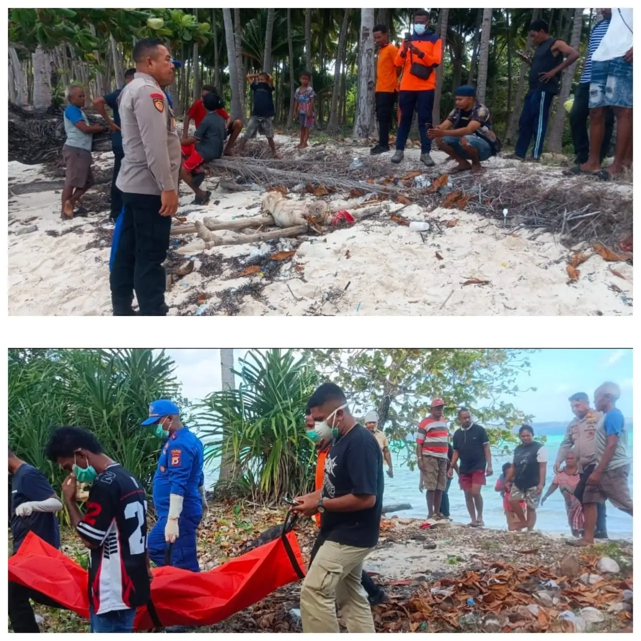 POLRES MBD GERAK CEPAT TANGANI PENEMUAN JENAZAH DI PANTAI PILAM, DIDUGA KORBAN LAKA LAUT PERAIRAN PULAU DAI
