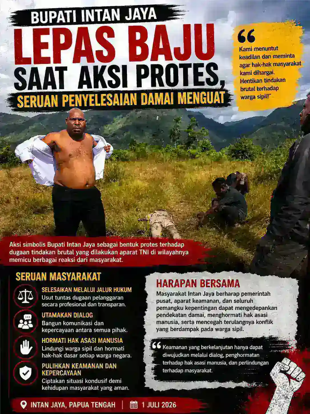 Bupati Intan Jaya Lepas Baju Saat Aksi Protes, Seruan Penyelesaian Damai Menguat