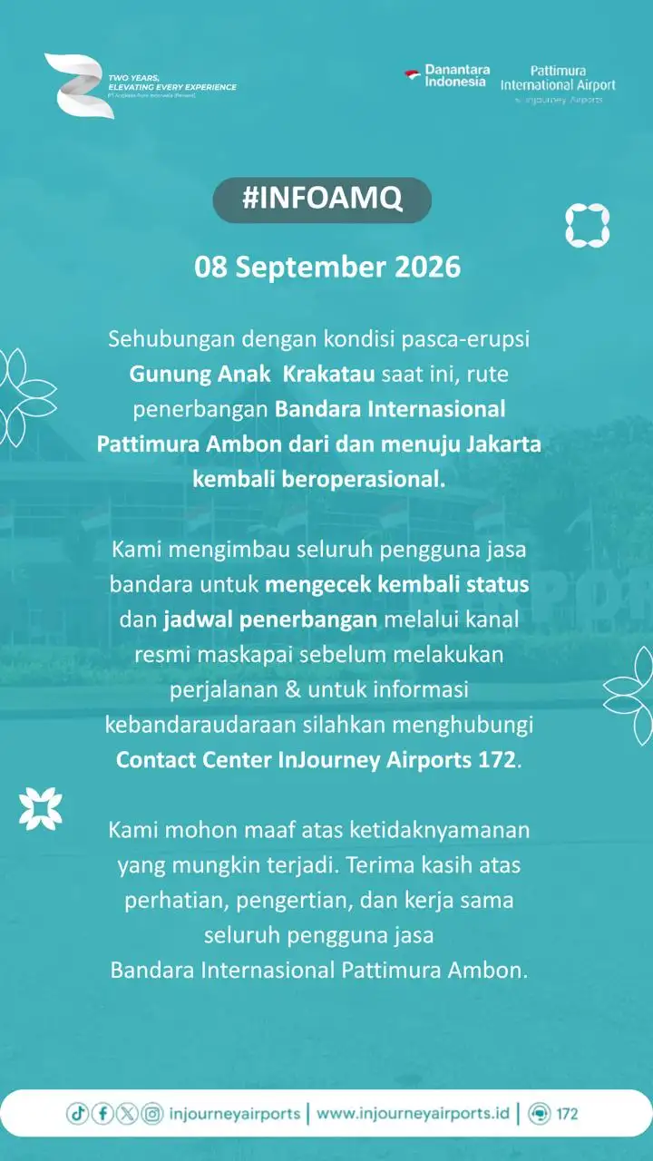 KONDISI PASCA-ERUPSI AMAN, RUTE PENERBANGAN AMBON–JAKARTA–AMBON KEMBALI NORMAL