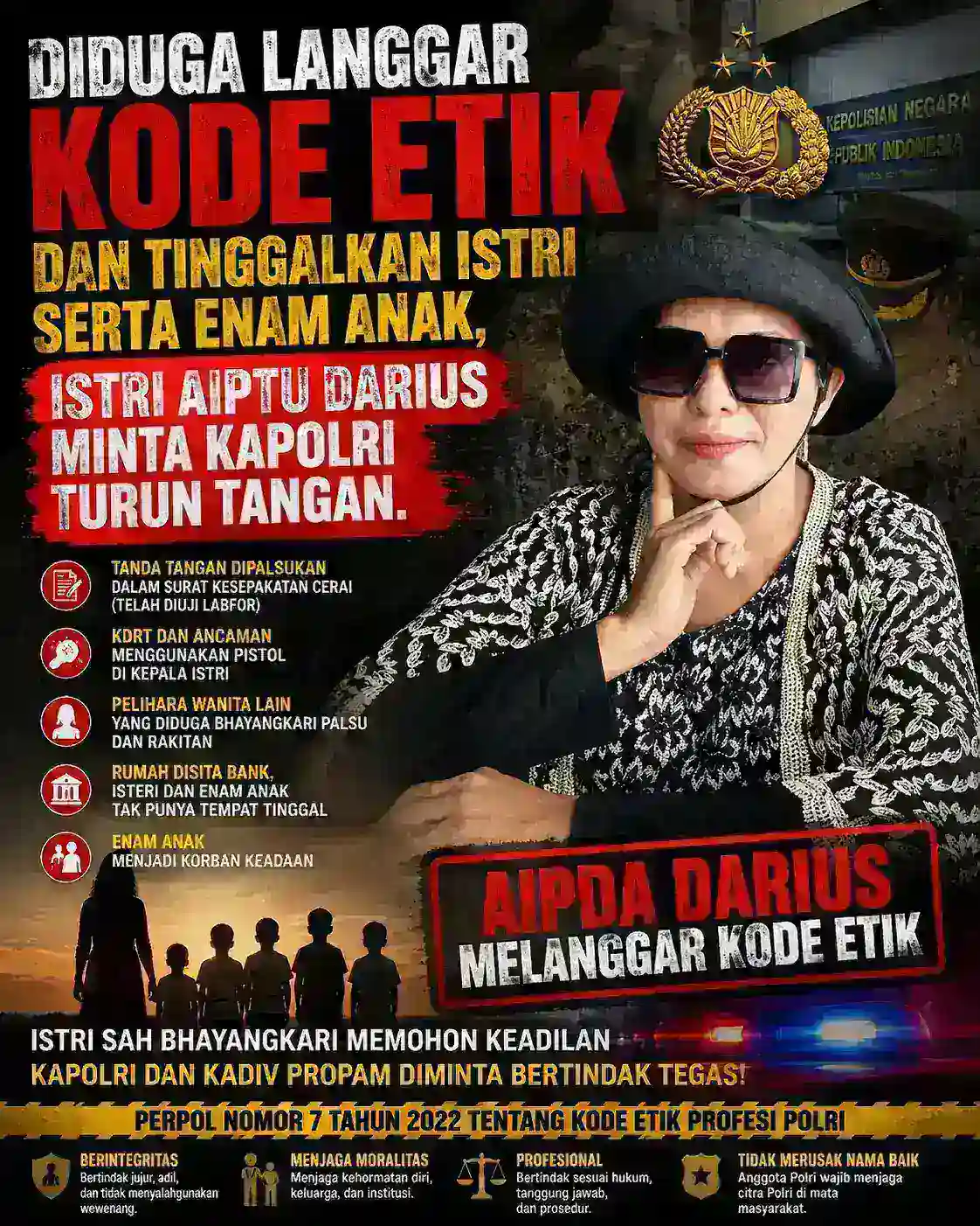 Diduga Langgar Kode Etik dan Tinggalkan Istri serta Enam Anak, Istri Aiptu Darius Minta Kapolri Turun Tangan
