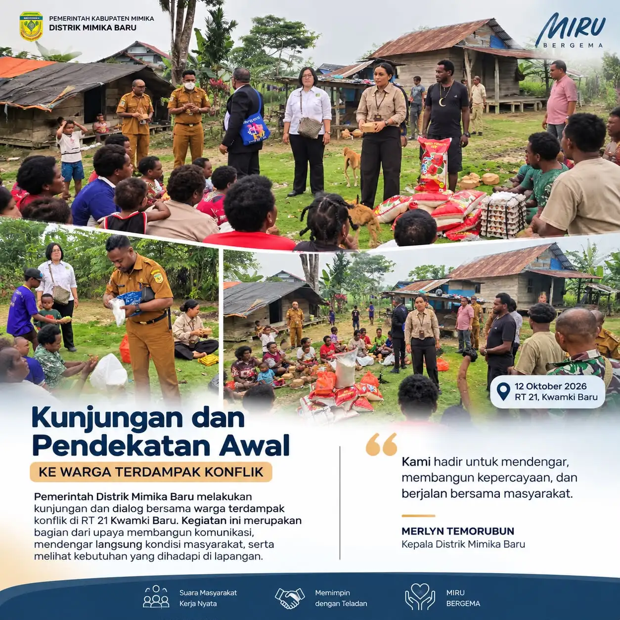 HADIR DI TENGAH WARGA, DISTRIK MIRU SALURKAN MASKER DAN BANTUAN, DOA BERSAMA JADI IKHTIAR MERAWAT KEDAMAIAN DI KWAMKI BARU