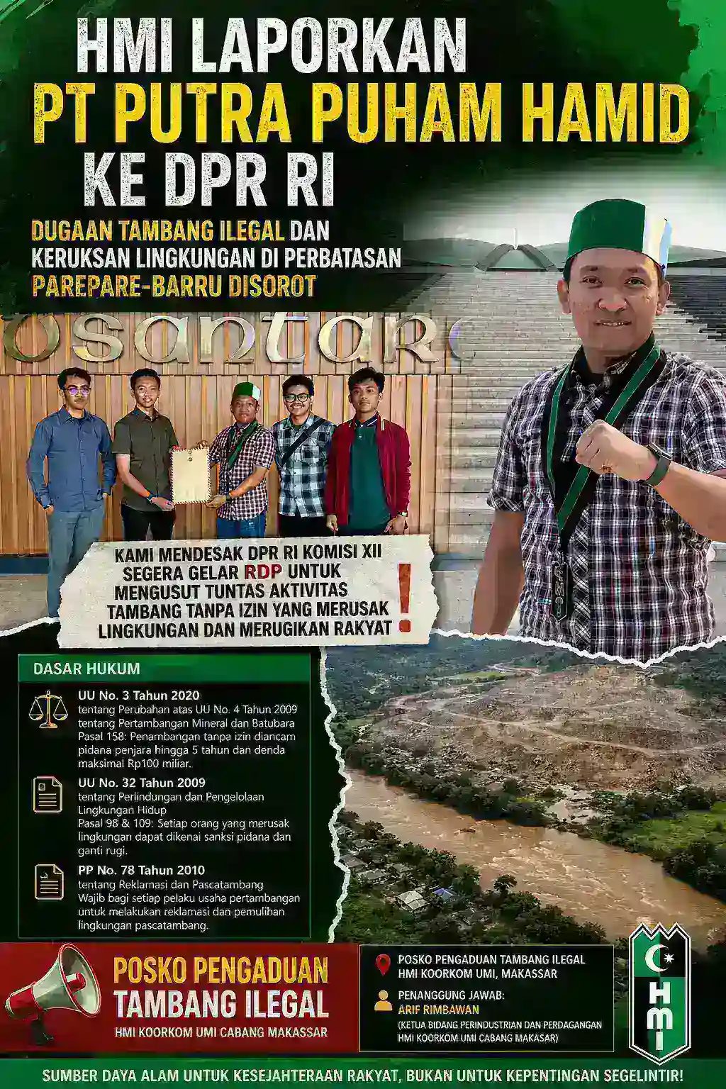 HMI Laporkan PT Putra Puham Hamid ke DPR RI, Dugaan Tambang Ilegal dan Kerusakan Lingkungan di Perbatasan Parepare–Barru Disorot