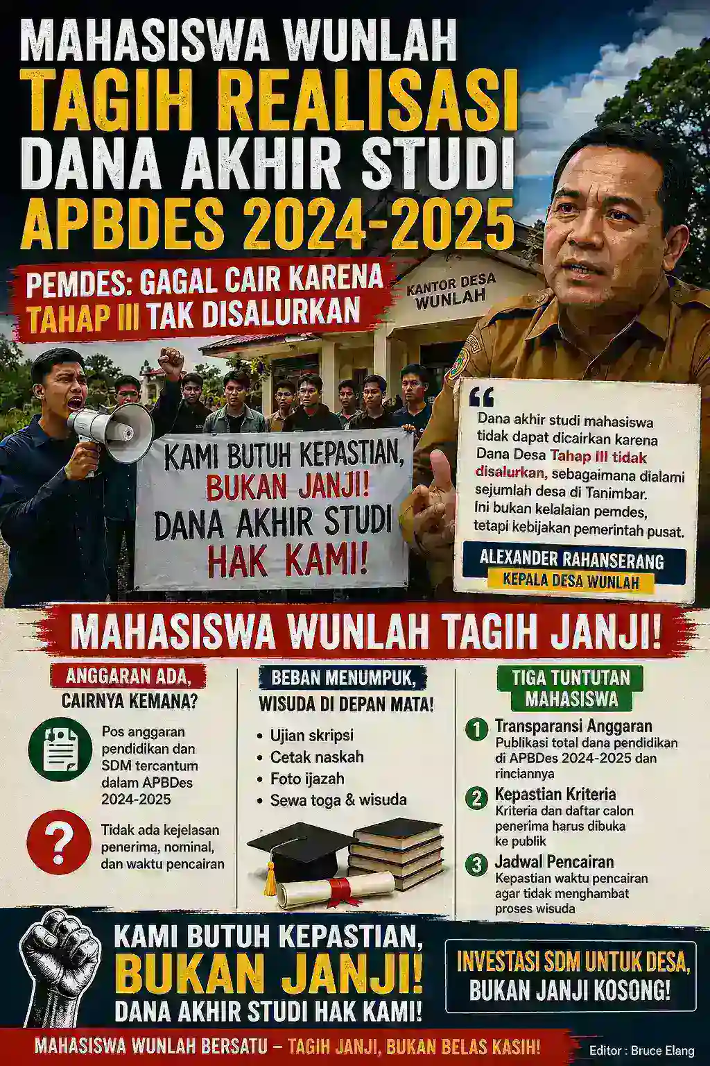 Mahasiswa Wunlah Tagih Realisasi Dana Akhir Studi APBDes 2024–2025, Pemdes: Gagal Cair karena Tahap III Tak Disalurkan