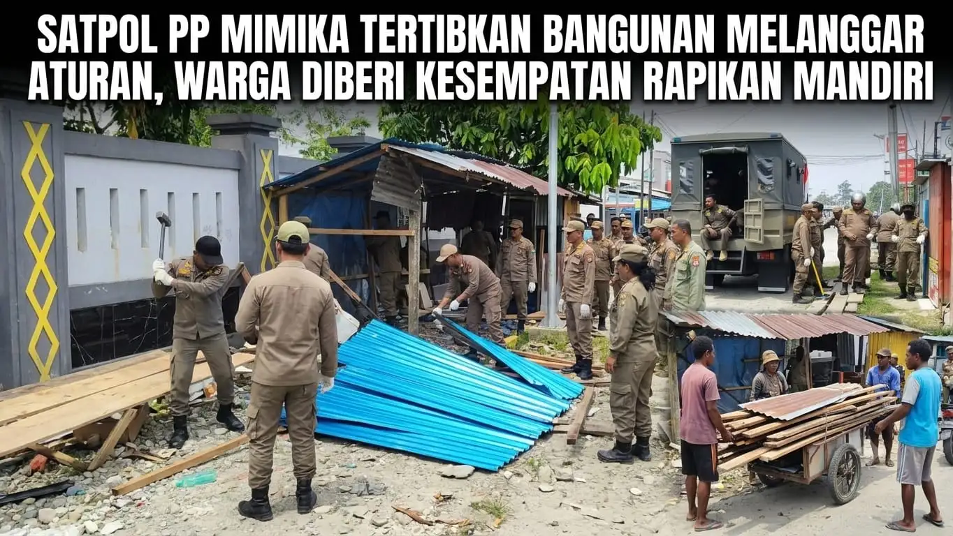 SATPOL PP MIMIKA TERTIBKAN BANGUNAN MELANGGAR ATURAN, WARGA DIBERI KESEMPATAN RAPikan MANDIRI