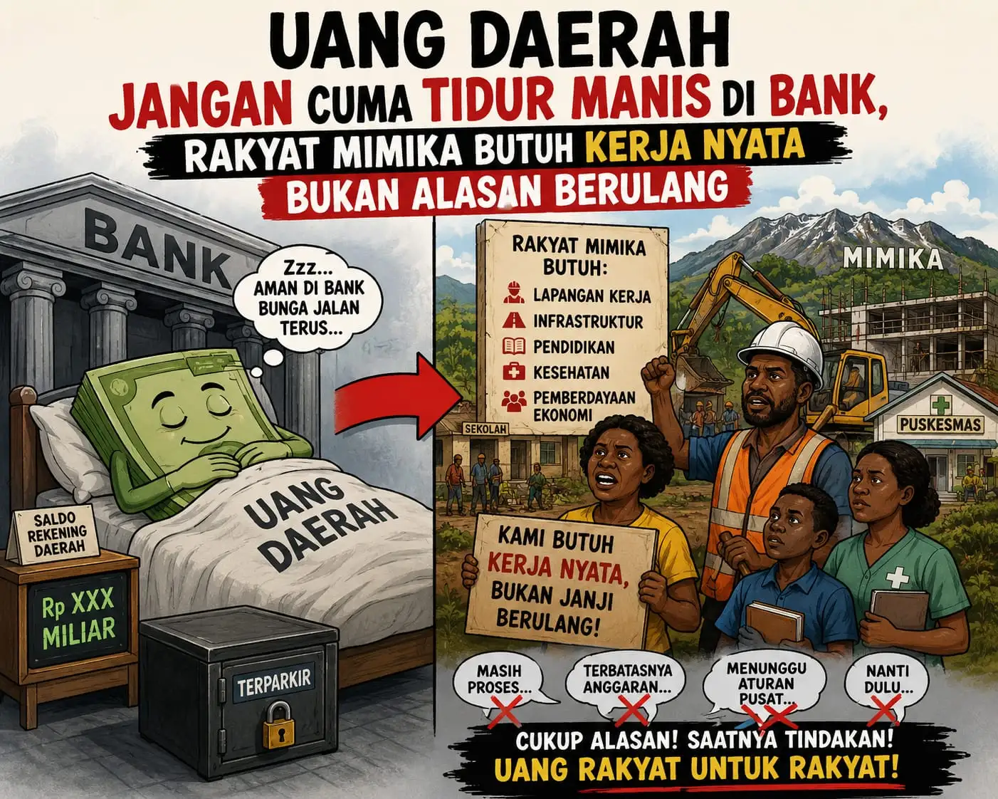 Uang Daerah Jangan Cuma Tidur Manis di Bank, Rakyat Mimika Butuh Kerja Nyata Bukan Alasan Berulang”